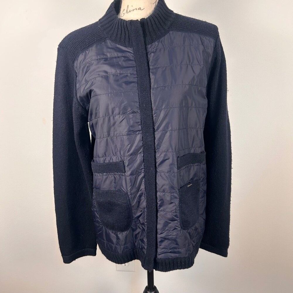 Sempre Womens Knit Puffer Hybrid Jacket Navy Blue Full Zip Mock Neck Size